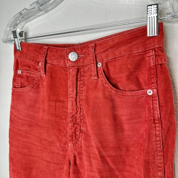 AMO The Chloe Rust Red Corduroy Straight Leg Crop Pant Trousers Washed Red 26 - Picture 4 of 14